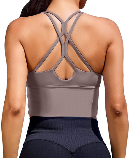 Women Sports Bras Longline Fitness Crop Tops Tank Gym Camisole Yoga Workout Running Shirts Lunar Rock Sports Bra / Large