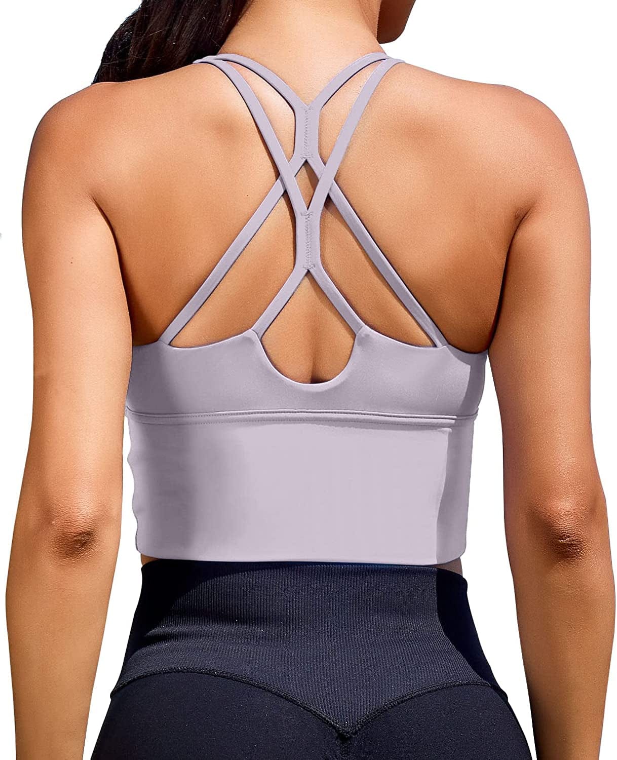Women Sports Bras Longline Fitness Crop Tops Tank Gym Camisole Yoga Workout Running Shirts Iced Grey Sports Bra / Medium
