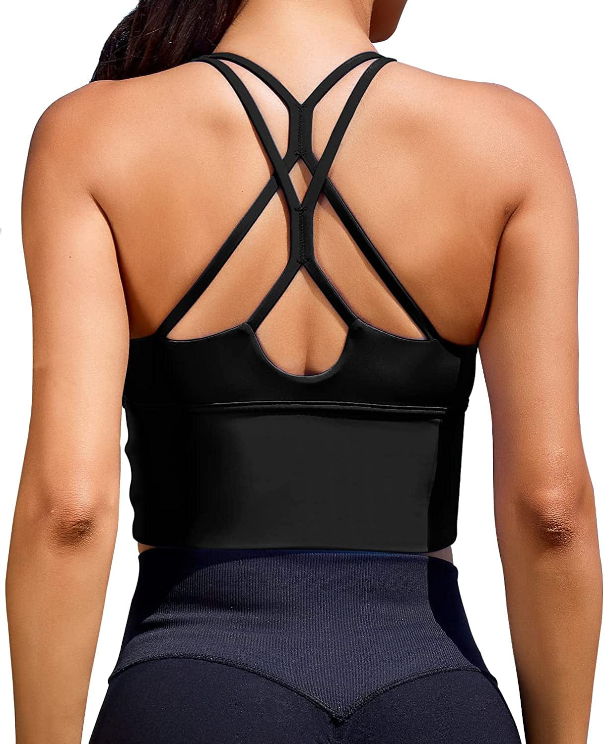Women Sports Bras Longline Fitness Crop Tops Tank Gym Camisole Yoga Workout Running Shirts N-black Sports Bra / Large