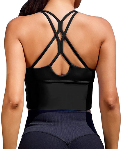 Women Sports Bras Longline Fitness Crop Tops Tank Gym Camisole Yoga Workout Running Shirts N-black Sports Bra / Large