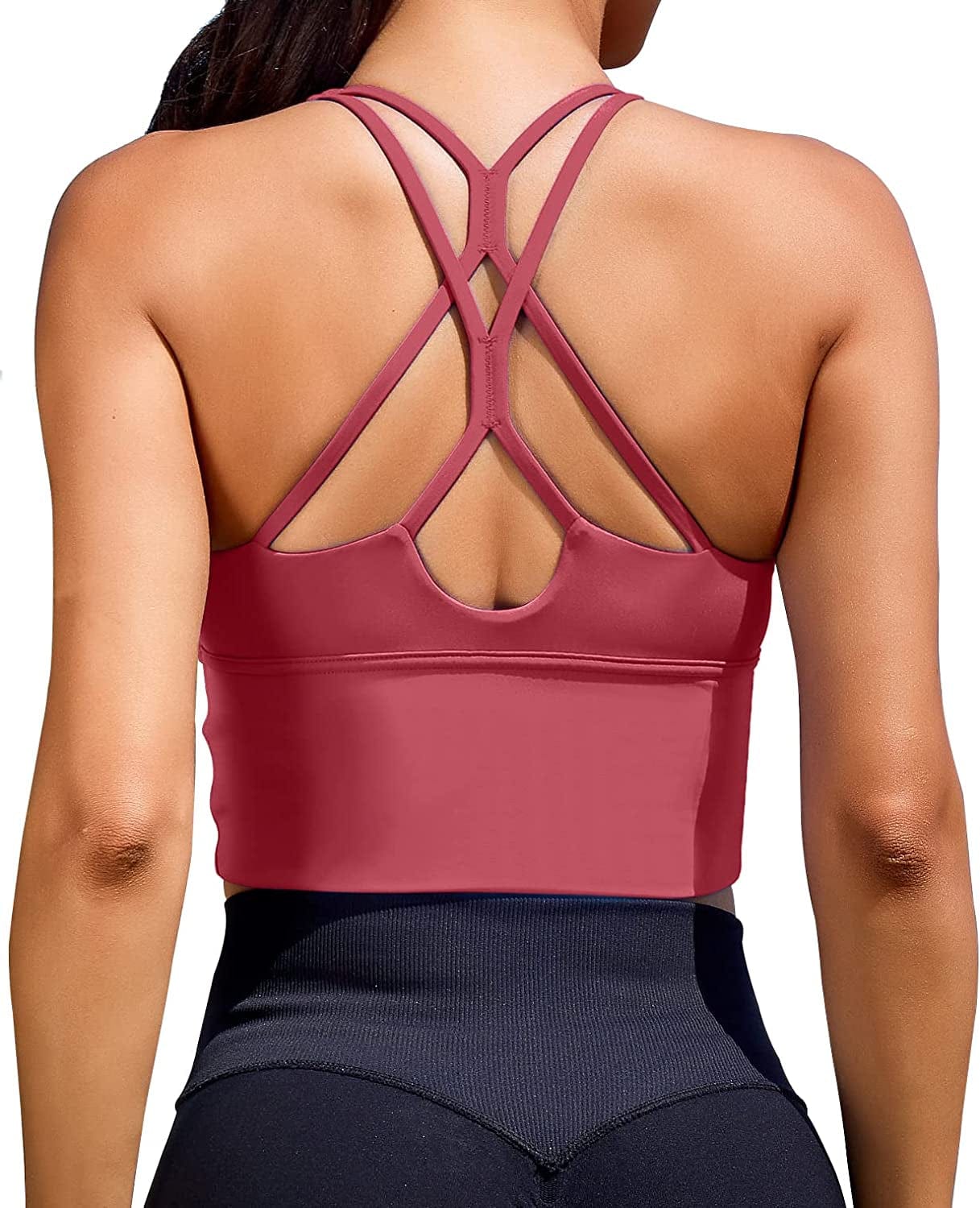 Women Sports Bras Longline Fitness Crop Tops Tank Gym Camisole Yoga Workout Running Shirts Wine Red Sports Bra / Small