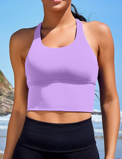 Women Sports Bras Longline Fitness Crop Tops Tank Gym Camisole Yoga Workout Running Shirts