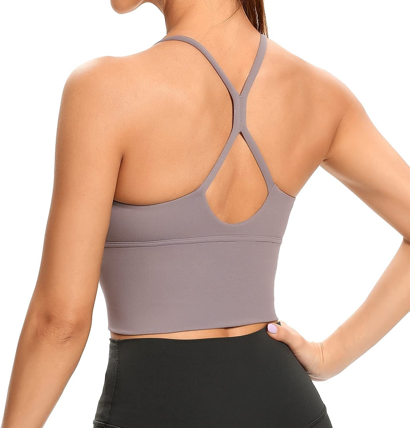 Women Sports Bras Strappy Longline Fitness Padded Workout Yoga Running Crop Tank Tops Dark Grey / X-Large