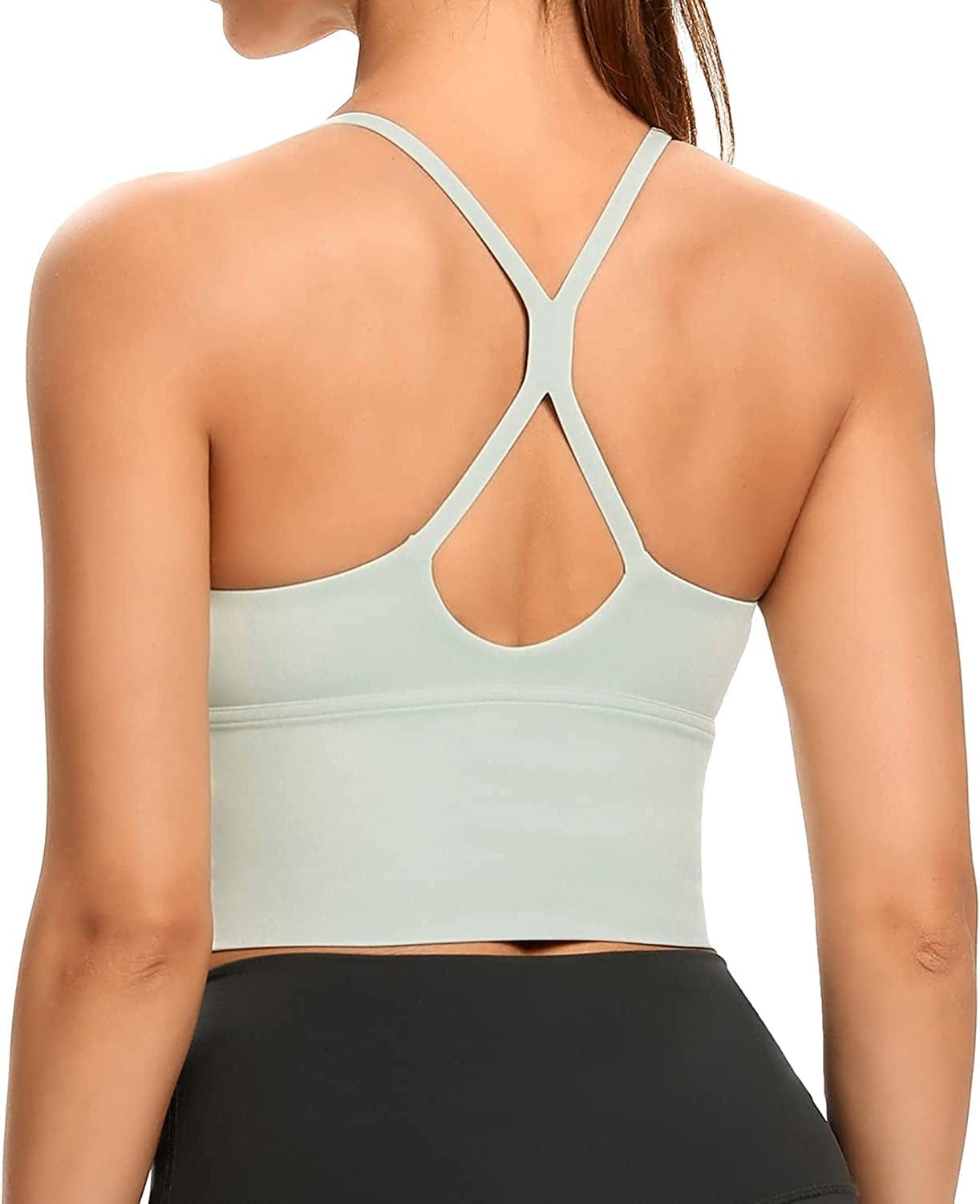 Women Sports Bras Strappy Longline Fitness Padded Workout Yoga Running Crop Tank Tops Light Green / Small
