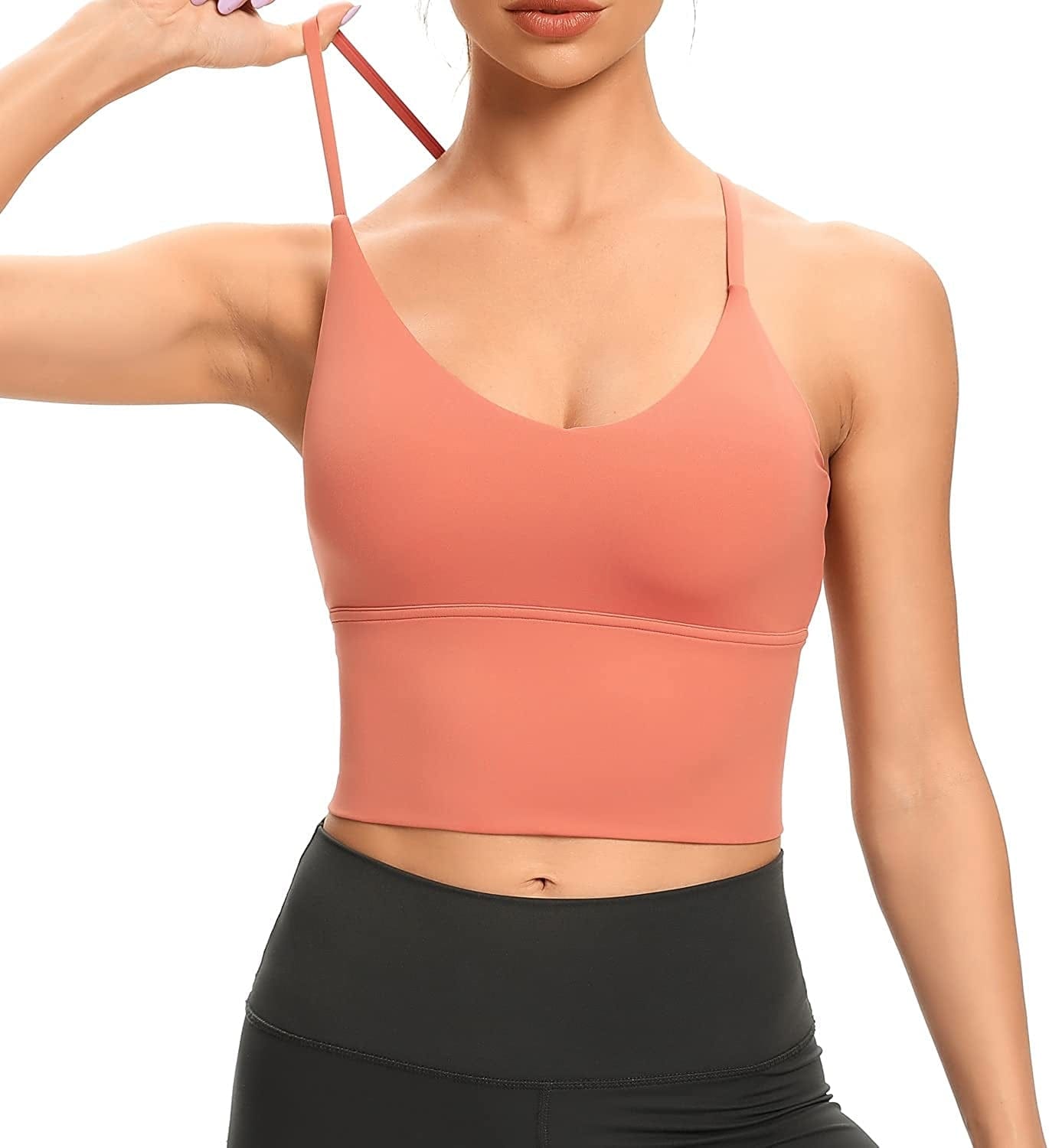Women Sports Bras Strappy Longline Fitness Padded Workout Yoga Running Crop Tank Tops