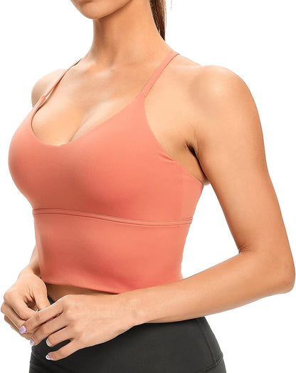 Women Sports Bras Strappy Longline Fitness Padded Workout Yoga Running Crop Tank Tops