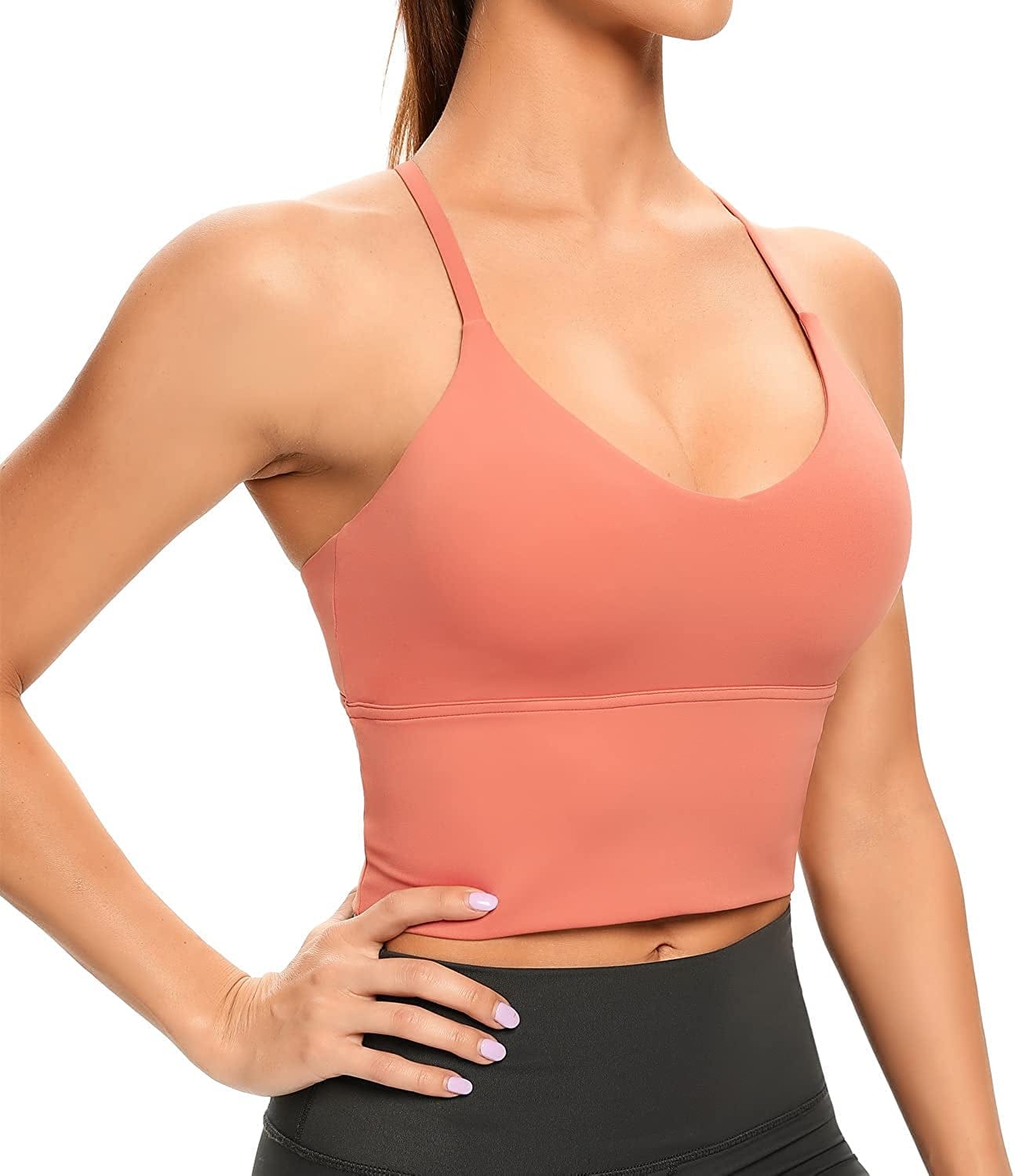 Women Sports Bras Strappy Longline Fitness Padded Workout Yoga Running Crop Tank Tops