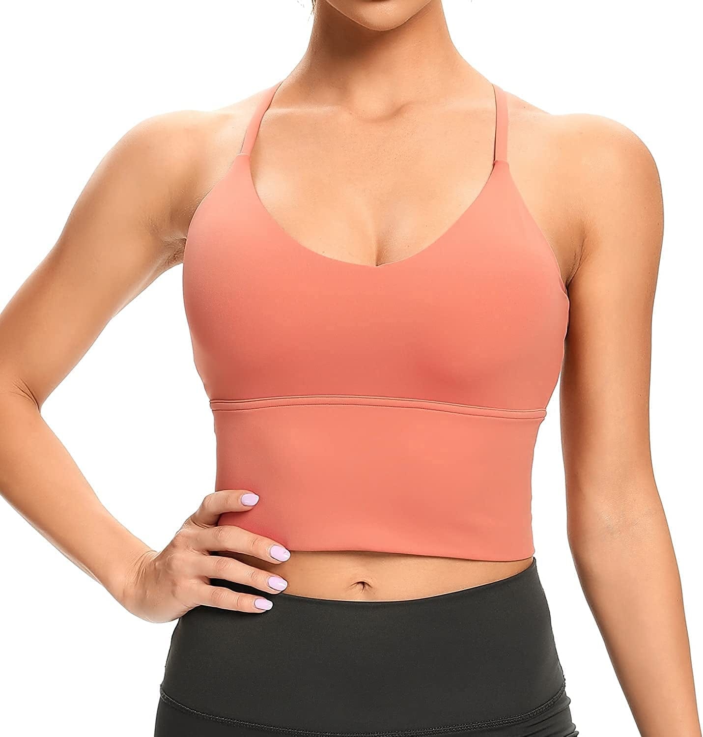 Women Sports Bras Strappy Longline Fitness Padded Workout Yoga Running Crop Tank Tops