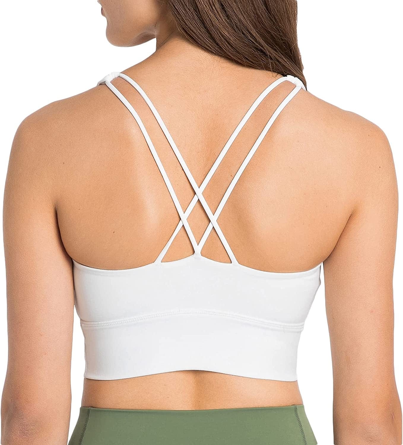 Women Strappy Cross Back Yoga Workout Sports Bra Longline Crop Tank Top White / Large