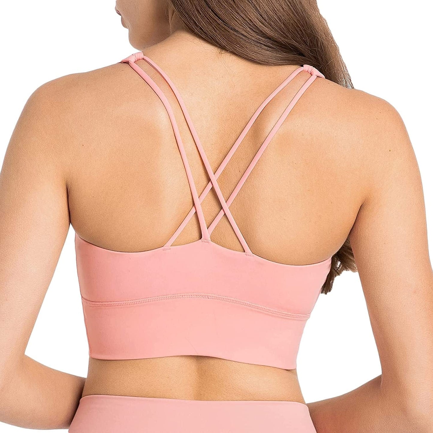 Women Strappy Cross Back Yoga Workout Sports Bra Longline Crop Tank Top Coral / X-Large
