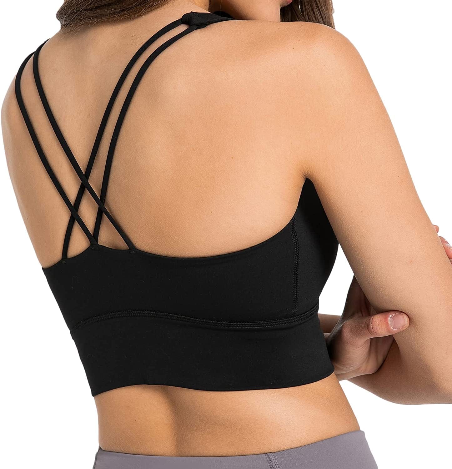 Women Strappy Cross Back Yoga Workout Sports Bra Longline Crop Tank Top