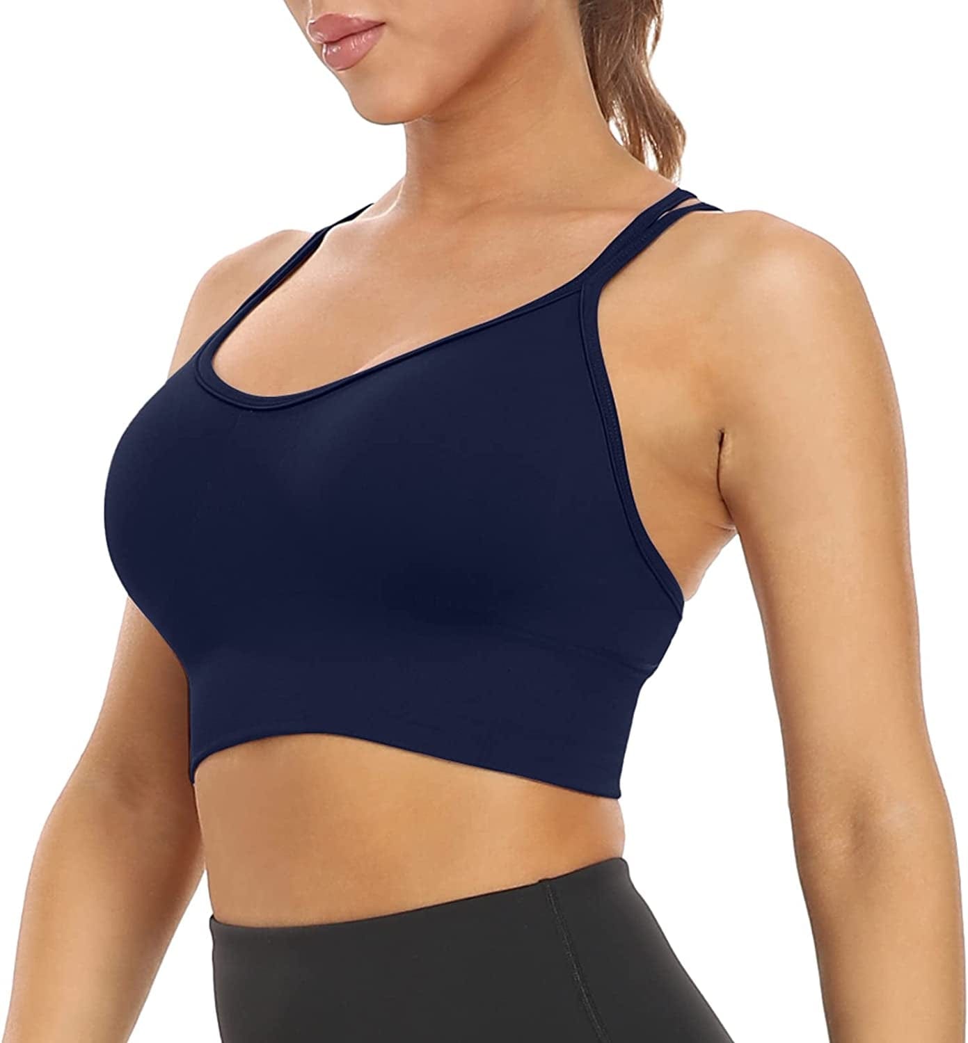 Women Strappy Sports Bra Cross Back Medium Supports Seamless Removable Padded Yoga Bra for Workout Fitness 3 Pack