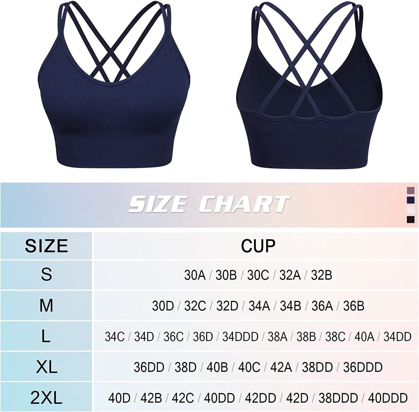 Women Strappy Sports Bra Cross Back Medium Supports Seamless Removable Padded Yoga Bra for Workout Fitness 3 Pack
