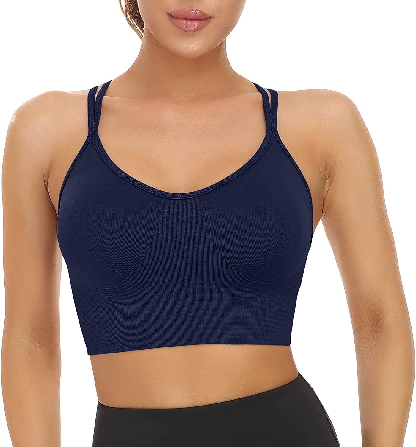 Women Strappy Sports Bra Cross Back Medium Supports Seamless Removable Padded Yoga Bra for Workout Fitness 3 Pack