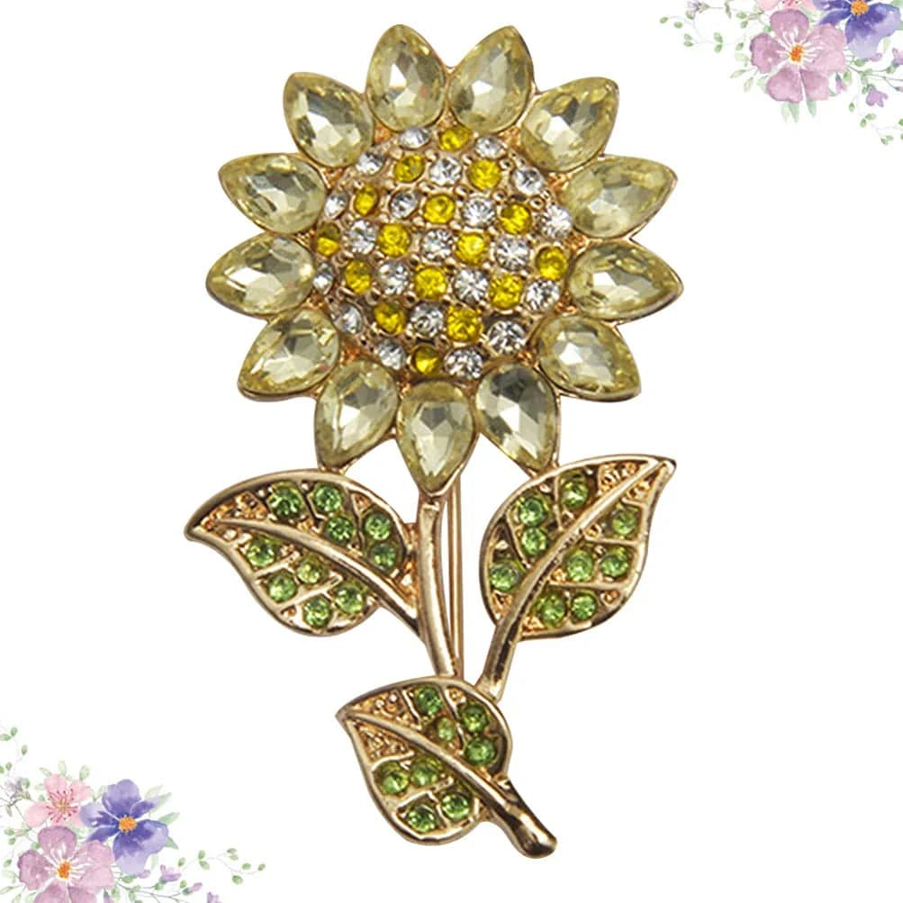 Women Sun Flower Lapel Pin Sunflower Shape Brooch Crystal Elegant Plant Flower Rhinestone Brooch for Ladies Girls Backpack Clothes Hat Bag Coat Yellow