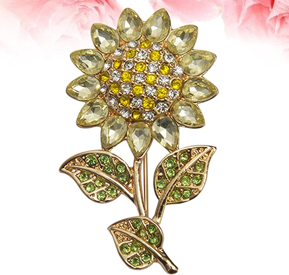 Women Sun Flower Lapel Pin Sunflower Shape Brooch Crystal Elegant Plant Flower Rhinestone Brooch for Ladies Girls Backpack Clothes Hat Bag Coat Yellow