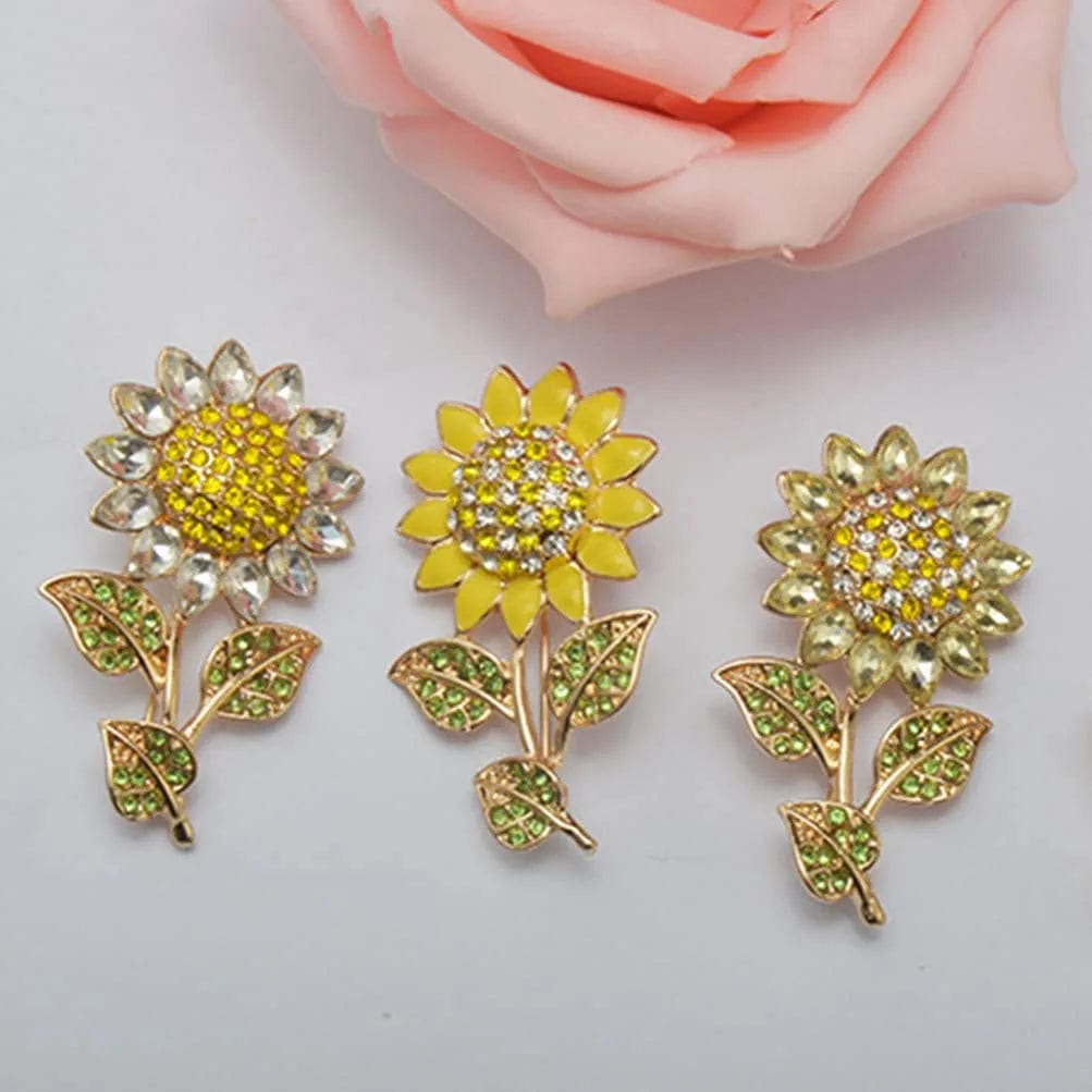 Women Sun Flower Lapel Pin Sunflower Shape Brooch Crystal Elegant Plant Flower Rhinestone Brooch for Ladies Girls Backpack Clothes Hat Bag Coat Yellow