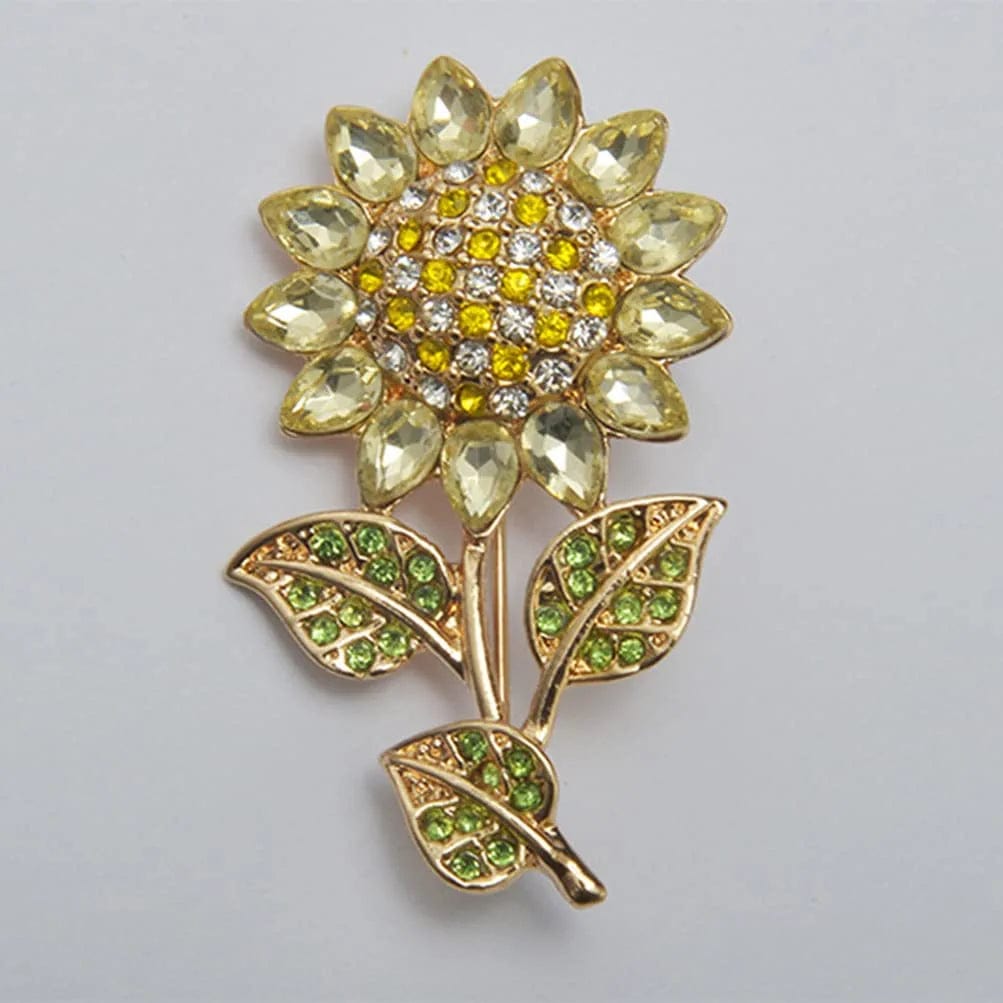 Women Sun Flower Lapel Pin Sunflower Shape Brooch Crystal Elegant Plant Flower Rhinestone Brooch for Ladies Girls Backpack Clothes Hat Bag Coat Yellow