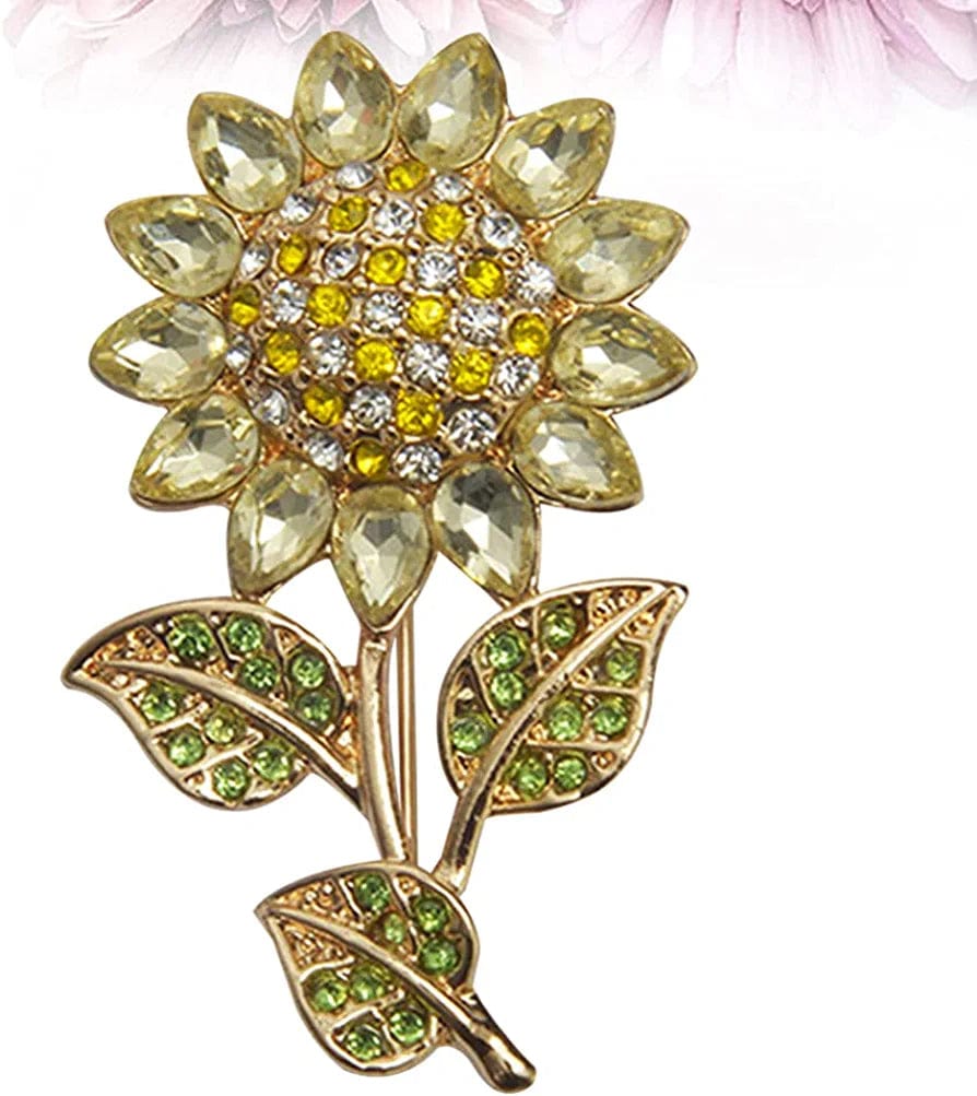 Women Sun Flower Lapel Pin Sunflower Shape Brooch Crystal Elegant Plant Flower Rhinestone Brooch for Ladies Girls Backpack Clothes Hat Bag Coat Yellow