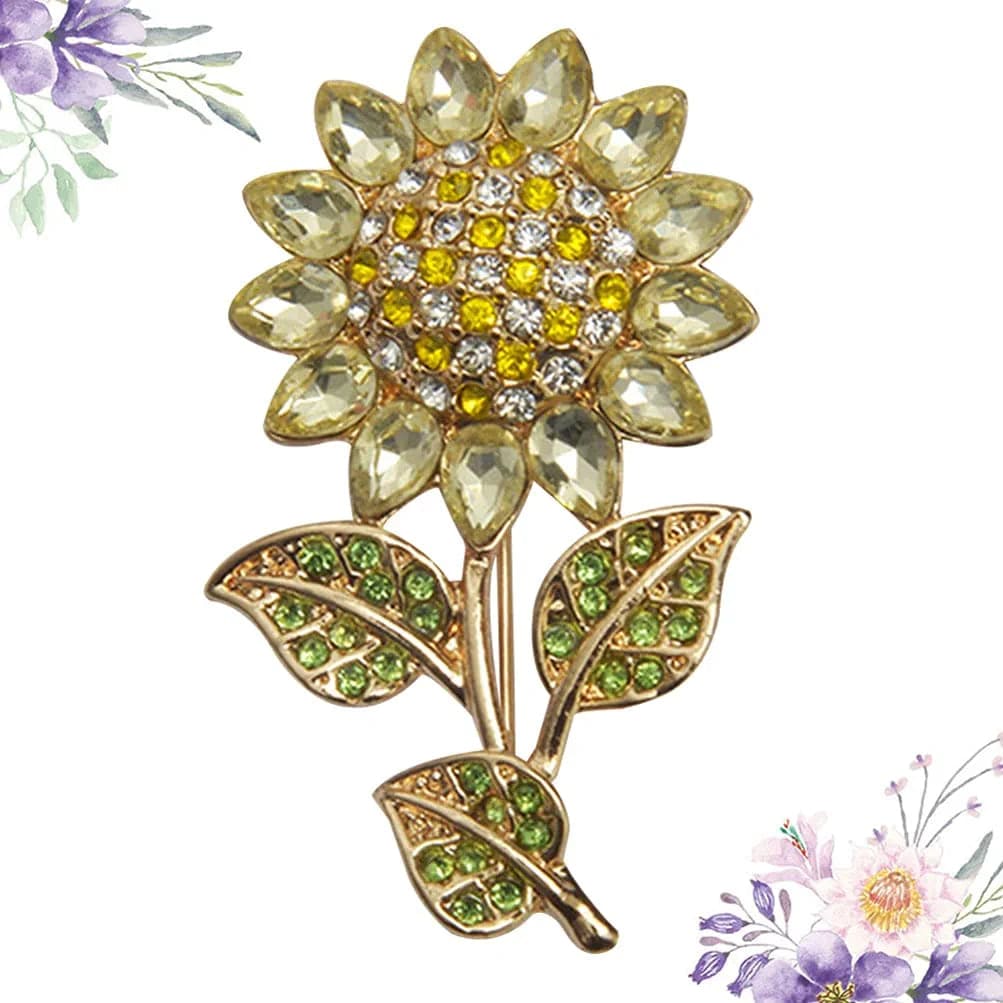 Women Sun Flower Lapel Pin Sunflower Shape Brooch Crystal Elegant Plant Flower Rhinestone Brooch for Ladies Girls Backpack Clothes Hat Bag Coat Yellow