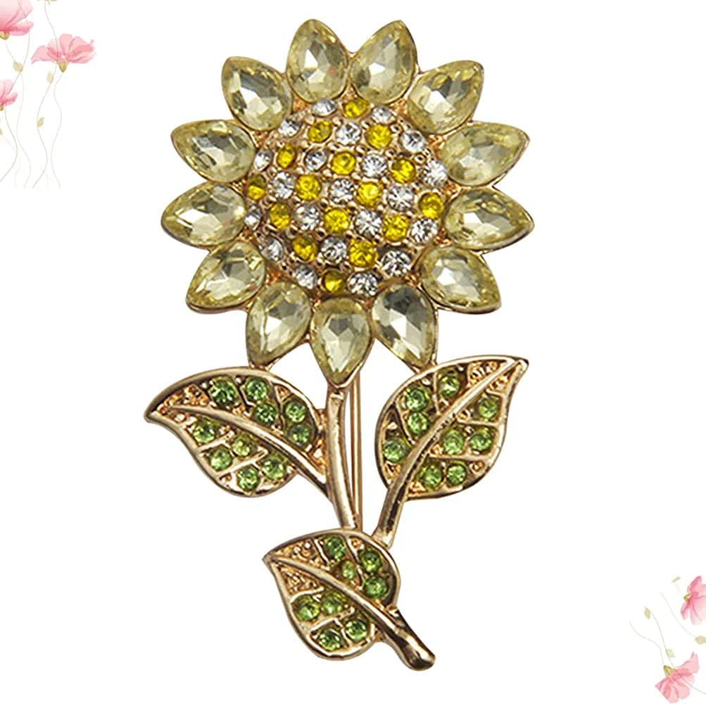 Women Sun Flower Lapel Pin Sunflower Shape Brooch Crystal Elegant Plant Flower Rhinestone Brooch for Ladies Girls Backpack Clothes Hat Bag Coat Yellow