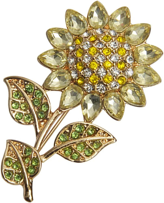 Women Sun Flower Lapel Pin Sunflower Shape Brooch Crystal Elegant Plant Flower Rhinestone Brooch for Ladies Girls Backpack Clothes Hat Bag Coat Yellow
