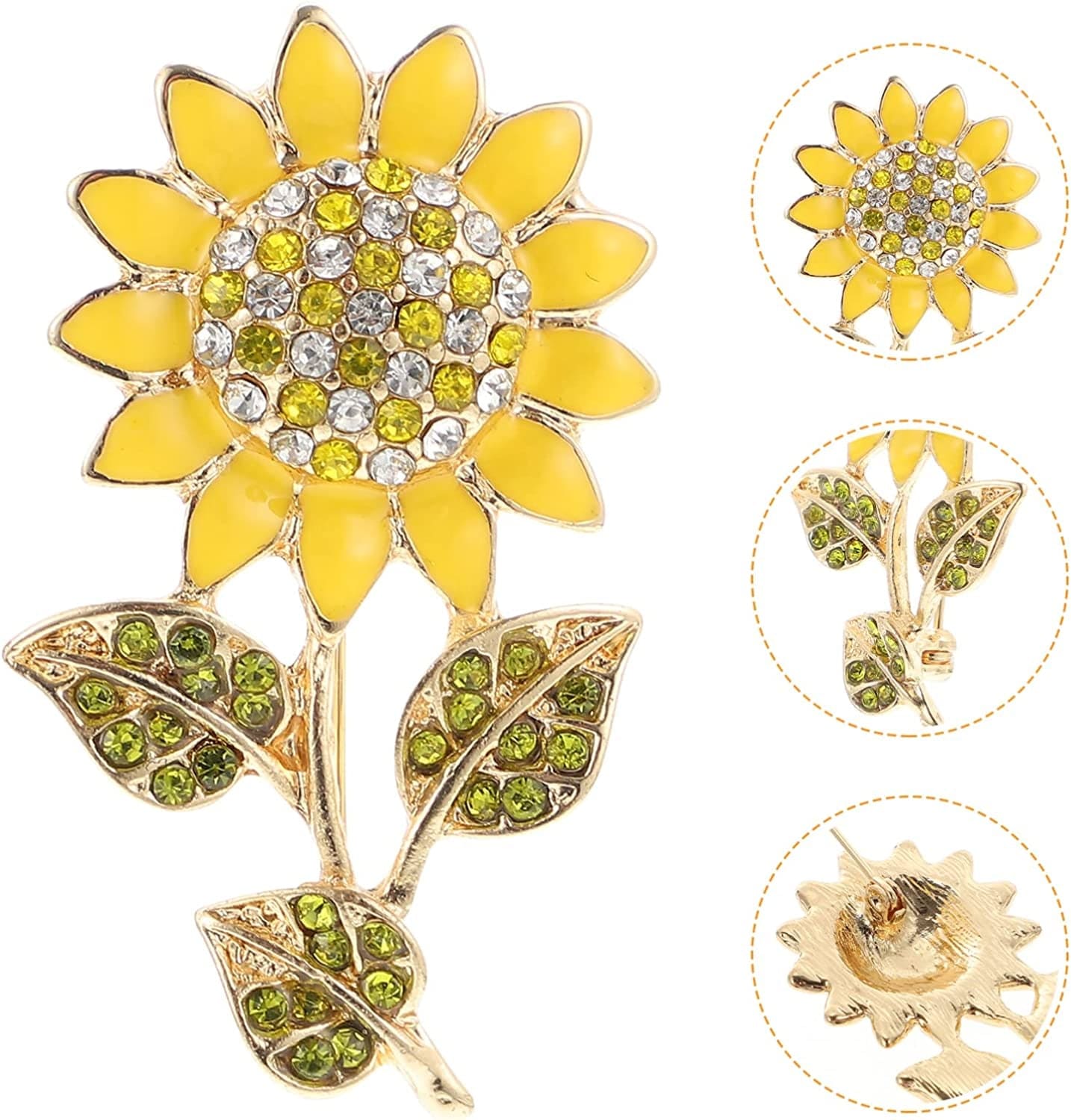 Women Sun Flower Lapel Pin Sunflower Shape Brooch Crystal Elegant Plant Flower Rhinestone Brooch for Ladies Girls Backpack Clothes Hat Bag Coat Yellow 1 Medium 1002724945S