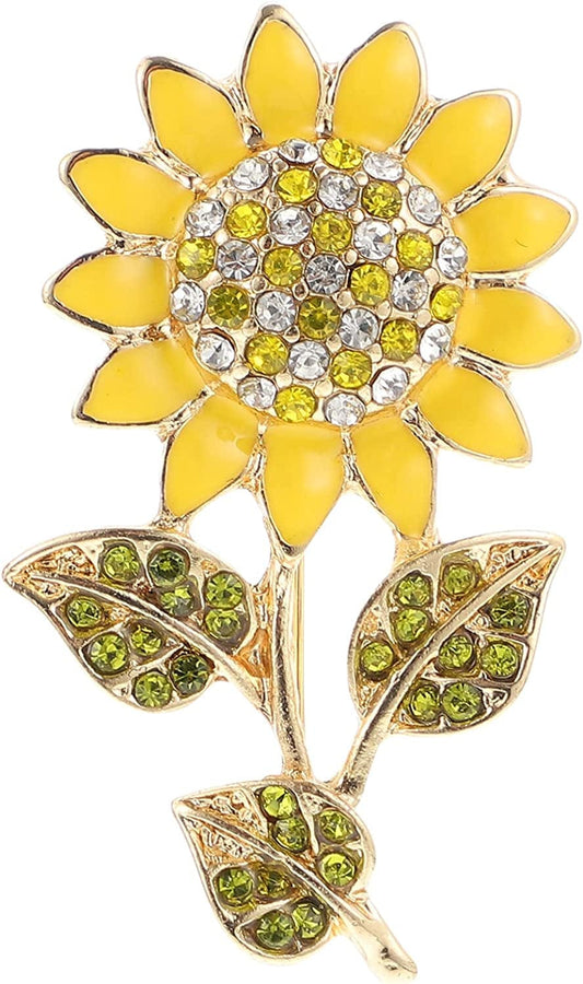 Women Sun Flower Lapel Pin Sunflower Shape Brooch Crystal Elegant Plant Flower Rhinestone Brooch for Ladies Girls Backpack Clothes Hat Bag Coat Yellow 1 Medium 1002724945S