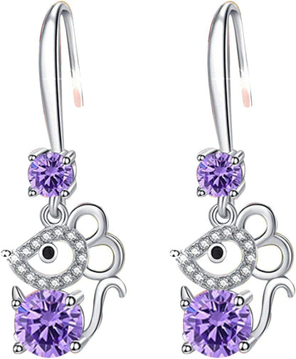 Women Synthetic Diamond Ear Studs Diamond Earrings,Women Girls Jewelry Wedding Dating Festival Gift Zircon Ear Studs Wedding Gift for Party Purple