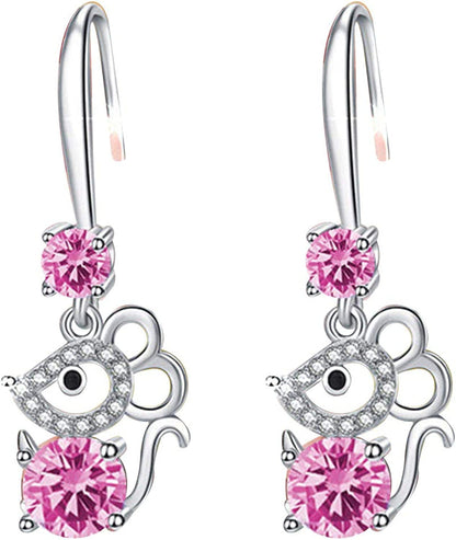 Women Synthetic Diamond Ear Studs Diamond Earrings,Women Girls Jewelry Wedding Dating Festival Gift Zircon Ear Studs Wedding Gift for Party Pink