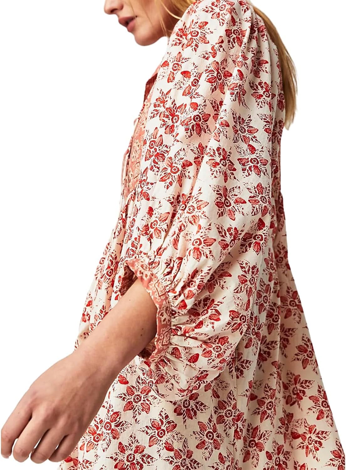 Women Vintage Floral Boho Maxi Dress Long Sleeve Flowy Bohemian Long Dress Casual V Neck Button up Split Dress