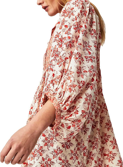 Women Vintage Floral Boho Maxi Dress Long Sleeve Flowy Bohemian Long Dress Casual V Neck Button up Split Dress