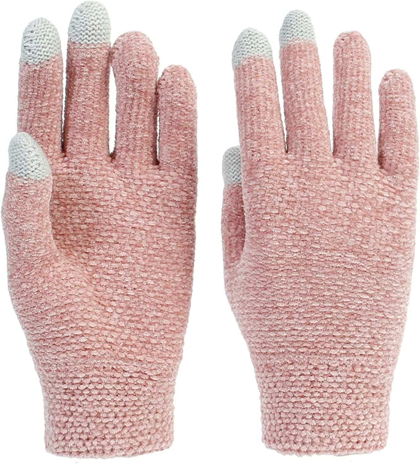 Women Winter Warm Touch Screen Gloves Knitted Soft Elastic Thick Gloves for Clod Weather Apparel & Accessories > Clothing Accessories > Gloves & Mittens Muryobao Z-pink  