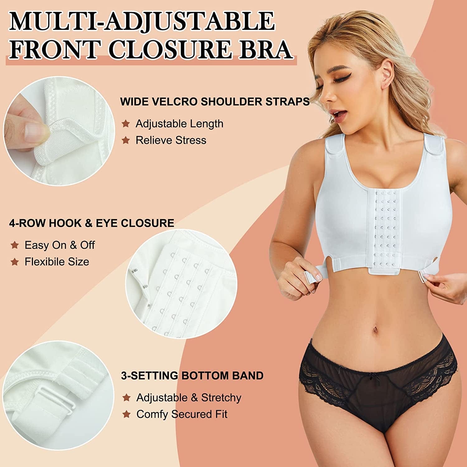 Women Wireless Bra Front Adjustable Straps Post Surgical Compression Breast Surgery Mastectomy Bra Seamless Sleep Bra