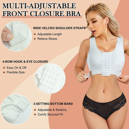 Women Wireless Bra Front Adjustable Straps Post Surgical Compression Breast Surgery Mastectomy Bra Seamless Sleep Bra