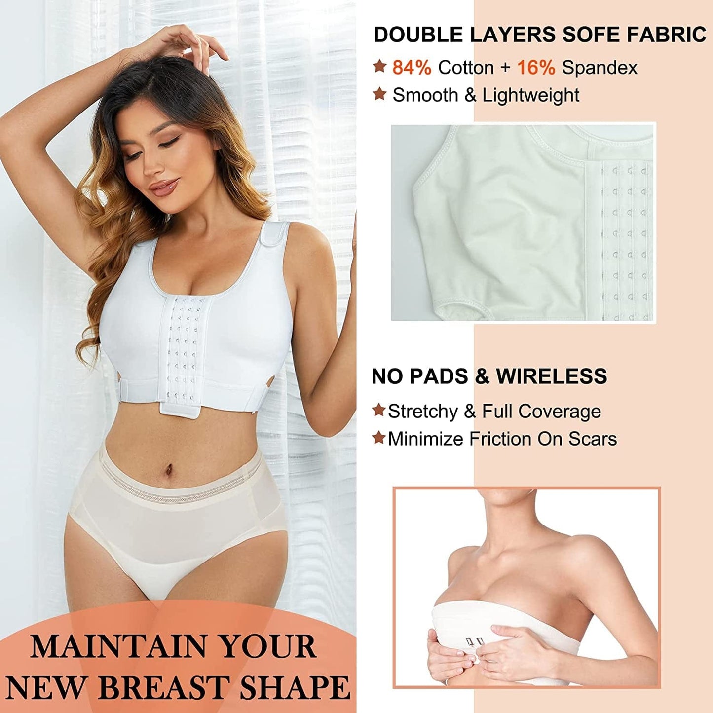 Women Wireless Bra Front Adjustable Straps Post Surgical Compression Breast Surgery Mastectomy Bra Seamless Sleep Bra