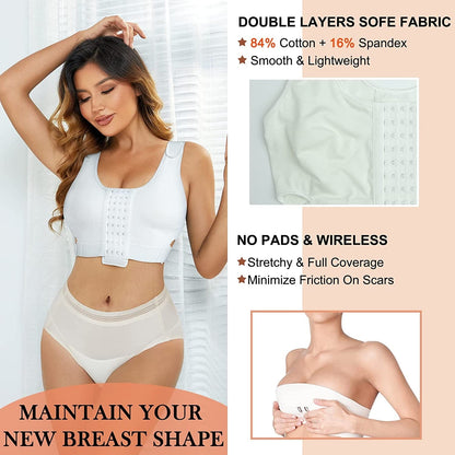 Women Wireless Bra Front Adjustable Straps Post Surgical Compression Breast Surgery Mastectomy Bra Seamless Sleep Bra