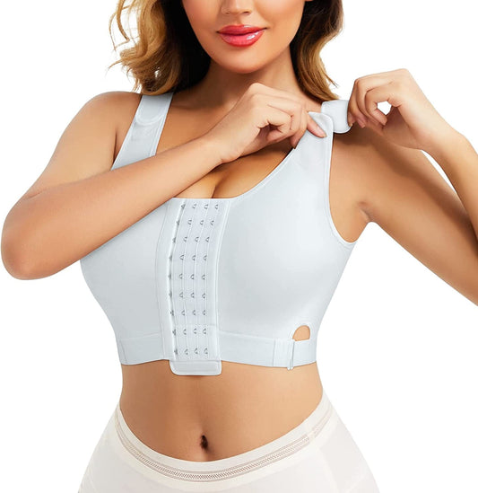 Women Wireless Bra Front Adjustable Straps Post Surgical Compression Breast Surgery Mastectomy Bra Seamless Sleep Bra White / Small