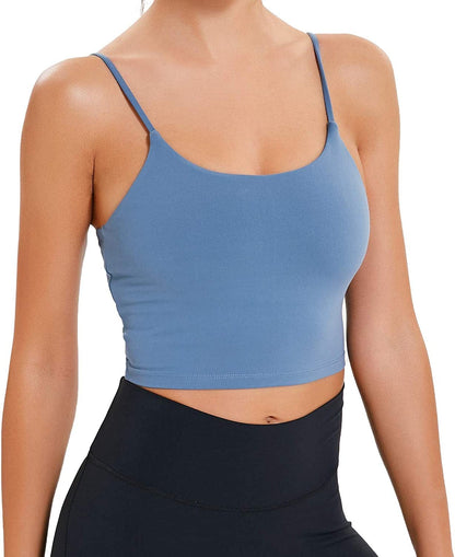 Women Yoga Tank Tops Padded Sports Bra Workout Fitness Running Crop Top D-blue / Large