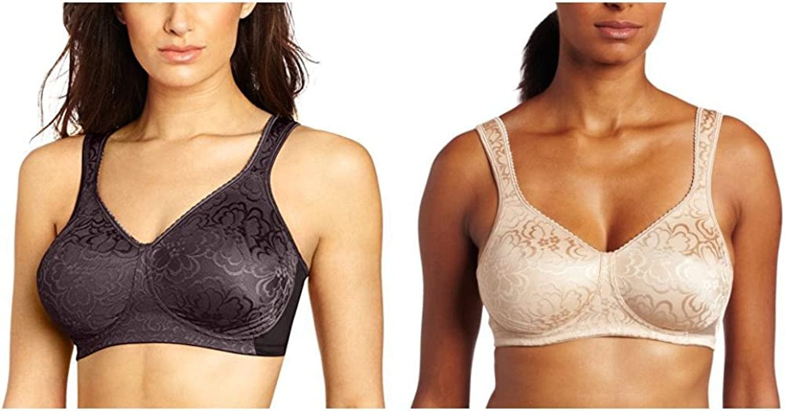 Womens 18 Hour Ultimate Lift and Support Wire Free Bra, Black/Nude, 42C