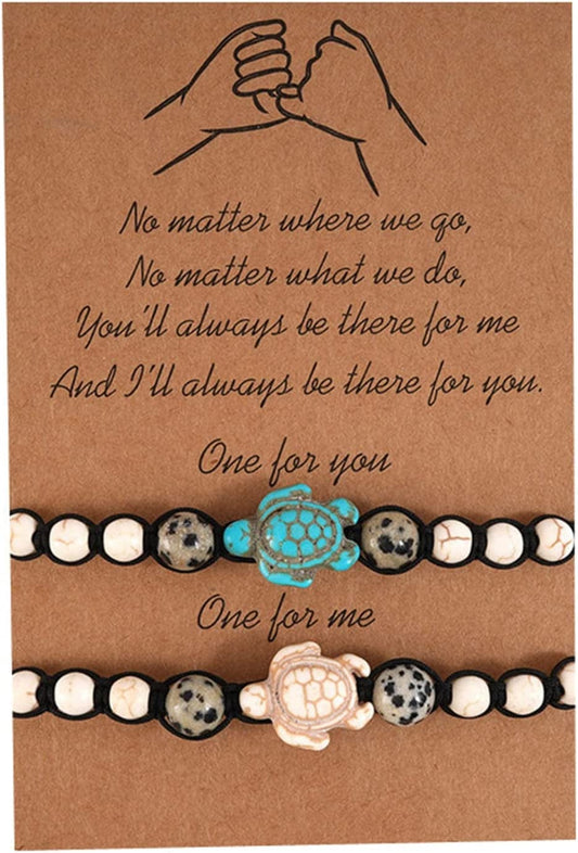 Womens Adjustable Woven Vintage Bracelet with Card, Bohemian Turquoise Turtle Bead Bracelet (A, One Size) Apparel & Accessories > Jewelry > Bracelets Generic A One Size 