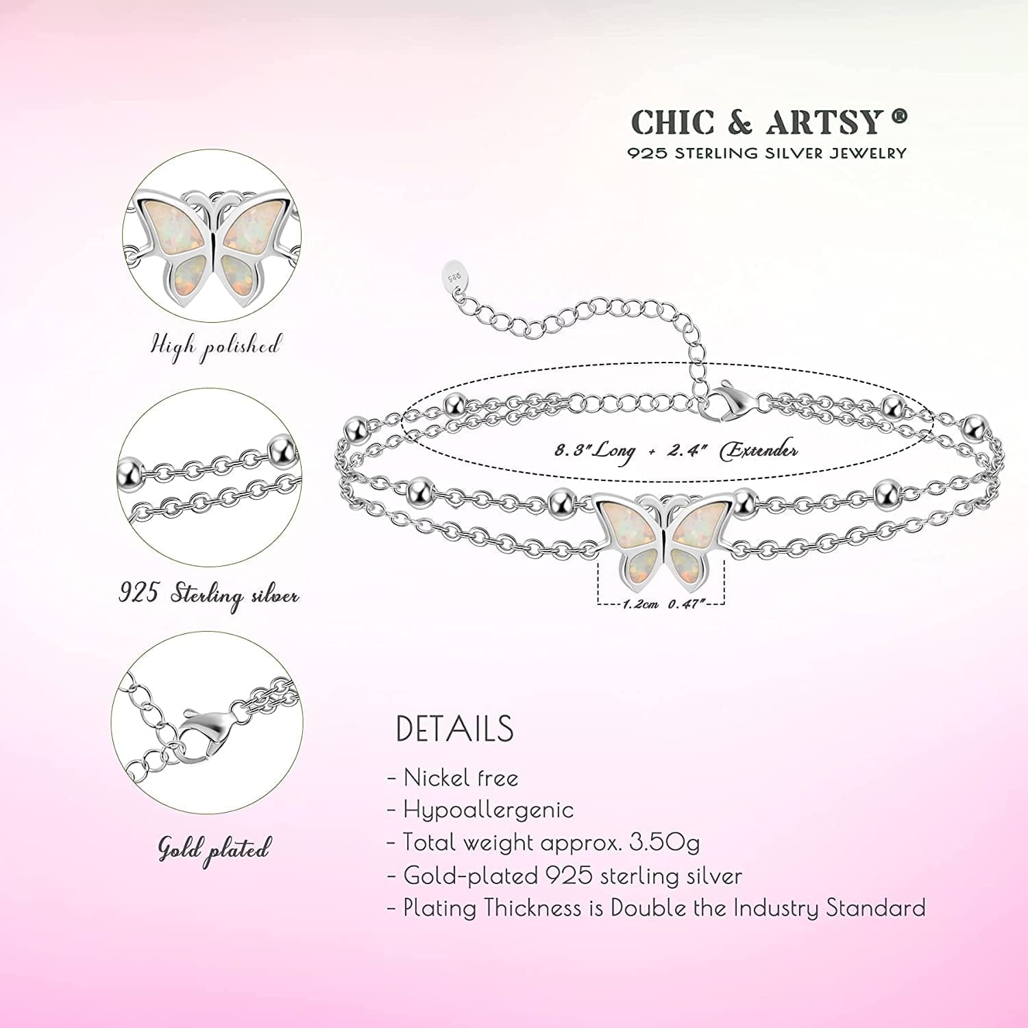 Womens Anklet 925 Sterling Silver Created Opal Layered Anklet Bracelet Dainty Beaded Chain Anklet Adjustable 11" Best Friend Anklet for Women Apparel & Accessories > Jewelry > Anklets CHIC & ARTSY   