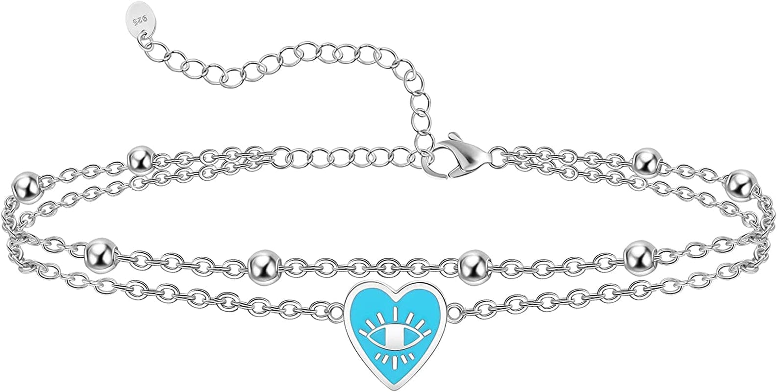 Womens Anklet 925 Sterling Silver Created Opal Layered Anklet Bracelet Dainty Beaded Chain Anklet Adjustable 11" Best Friend Anklet for Women Apparel & Accessories > Jewelry > Anklets CHIC & ARTSY Enamel Heart/silver  