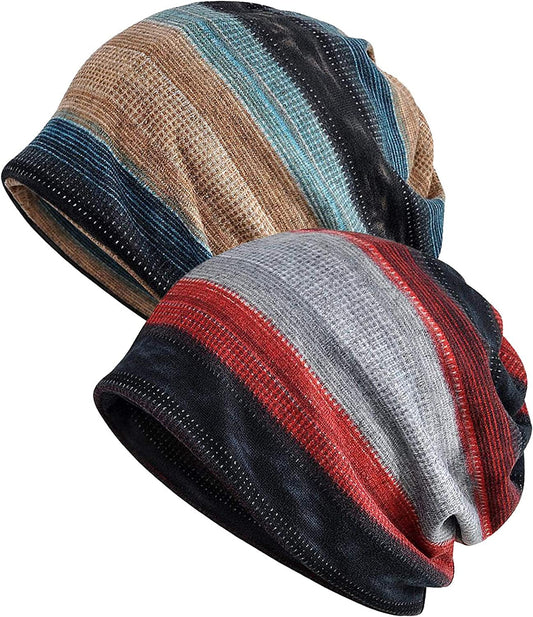 Womens Baggy Soft Slouchy Beanie Hat Stretch Infinity Scarf Head Wrap Cap Apparel & Accessories > Clothing Accessories > Headwear XYIYI 2pcs Stripe-d  