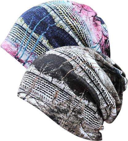 Womens Baggy Soft Slouchy Beanie Hat Stretch Infinity Scarf Head Wrap Cap Apparel & Accessories > Clothing Accessories > Headwear XYIYI 2pcs Tree-g  