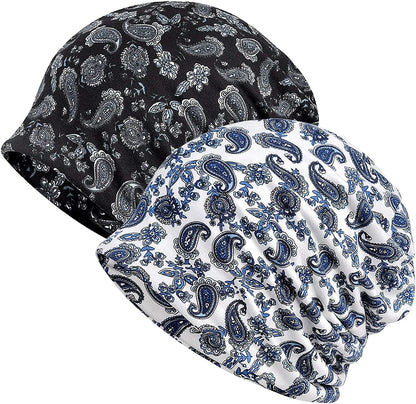 Womens Baggy Soft Slouchy Beanie Hat Stretch Infinity Scarf Head Wrap Cap Apparel & Accessories > Clothing Accessories > Headwear XYIYI 2pcs Cashew Flowers-i  