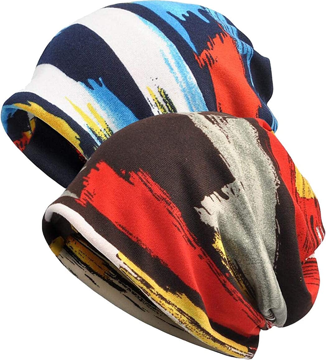 Womens Baggy Soft Slouchy Beanie Hat Stretch Infinity Scarf Head Wrap Cap Apparel & Accessories > Clothing Accessories > Headwear XYIYI 2pcs Tie Dye-e  