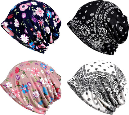 Womens Baggy Soft Slouchy Beanie Hat Stretch Infinity Scarf Head Wrap Cap Apparel & Accessories > Clothing Accessories > Headwear XYIYI 4pcs Multicolor1  