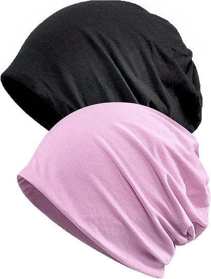 Womens Baggy Soft Slouchy Beanie Hat Stretch Infinity Scarf Head Wrap Cap Apparel & Accessories > Clothing Accessories > Headwear XYIYI 2pcs Black Purple-o  