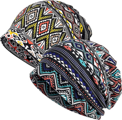 Womens Baggy Soft Slouchy Beanie Hat Stretch Infinity Scarf Head Wrap Cap Apparel & Accessories > Clothing Accessories > Headwear XYIYI 2pcs Geometry-j  